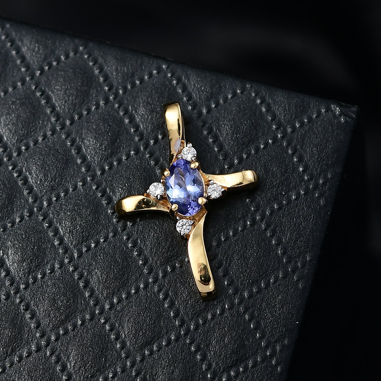 D'Joy Tansanit, Weißer Zirkon Anhänger 925 Silber 750 Gelb Vergoldet ca. 0,51 ct.