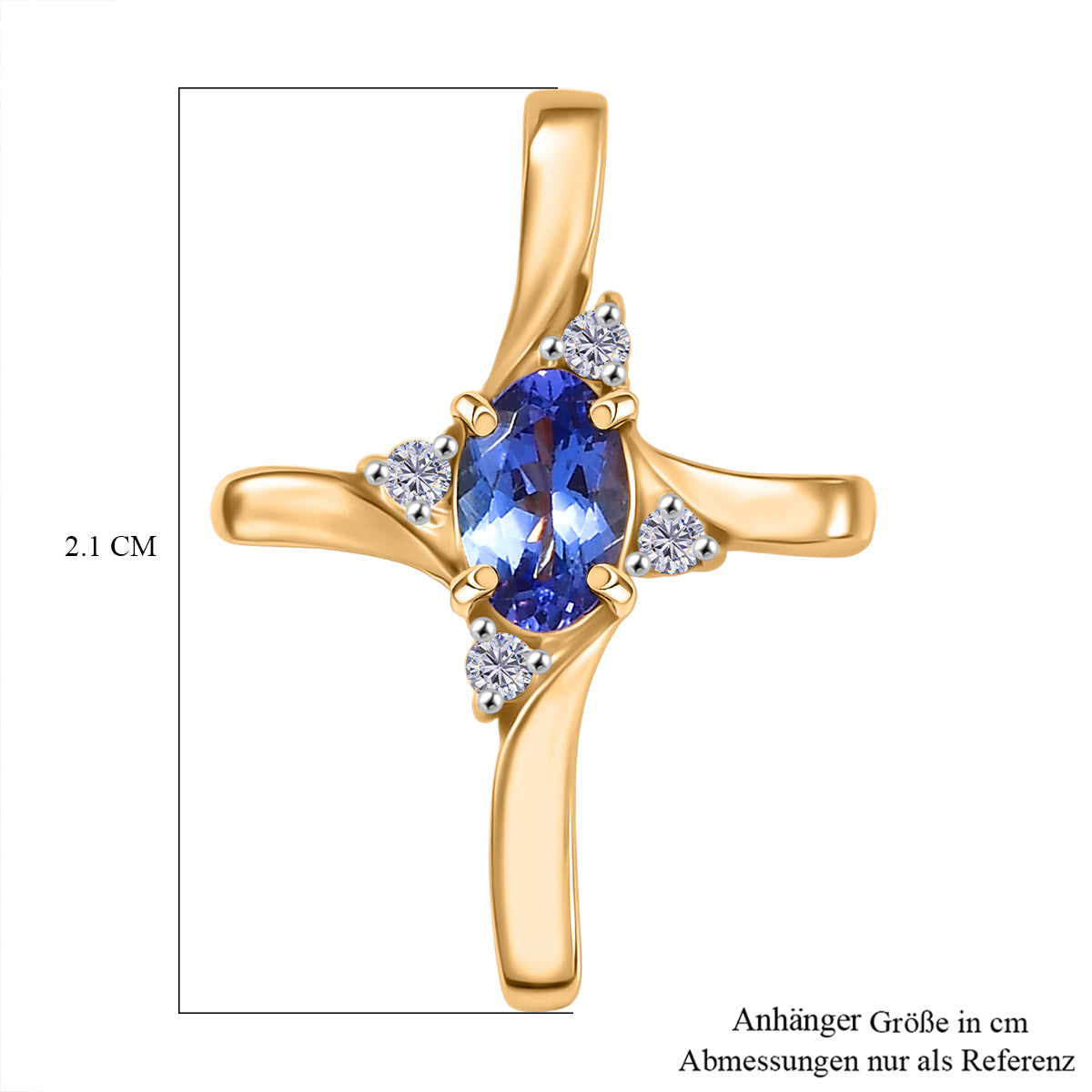D'Joy Tansanit, Weißer Zirkon Anhänger 925 Silber 750 Gelb Vergoldet ca. 0,51 ct.