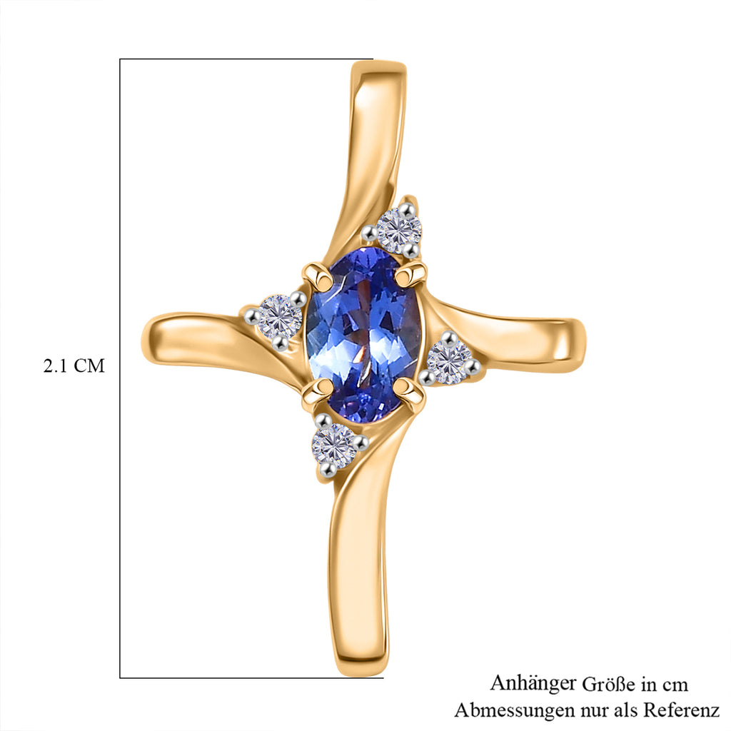 D'Joy Tansanit, Weißer Zirkon Anhänger 925 Silber 750 Gelb Vergoldet ca. 0,51 ct.