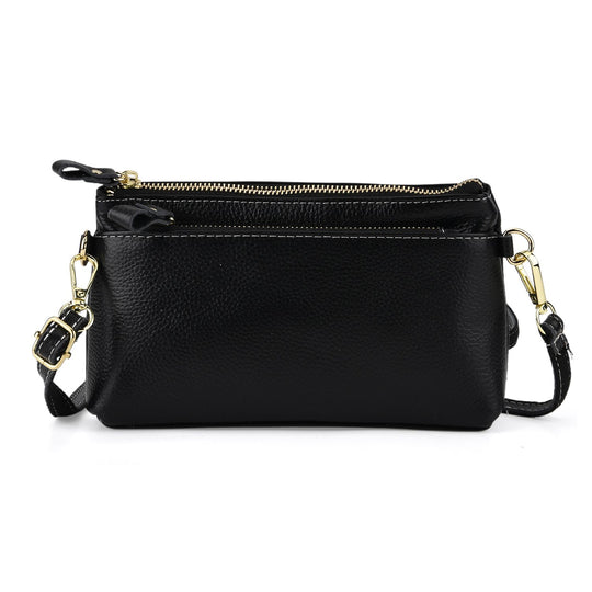 Leder Crossbody Tasche mit mehreren Reißverschlussfächern und verstellbarem Schulterriemen 21.5 x 4 x 13 cm Violett
