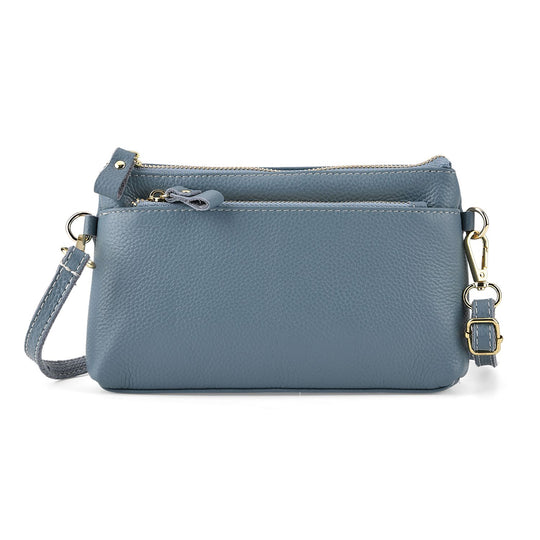 Leder Crossbody Tasche mit mehreren Reißverschlussfächern und verstellbarem Schulterriemen 21.5 x 4 x 13 cm Violett