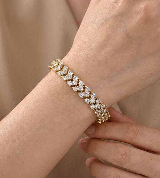 Weißer Zirkonia Armband ca. 19 cm Nickelfreies Messing, goldfarben