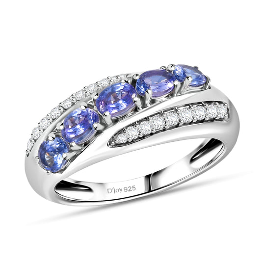 Königlicher Harmonie - D'Joy Tansanit, Weißer Zirkon Ring 925 Silber rhodiniert (Größe 18.00) ca. 1.14 ct