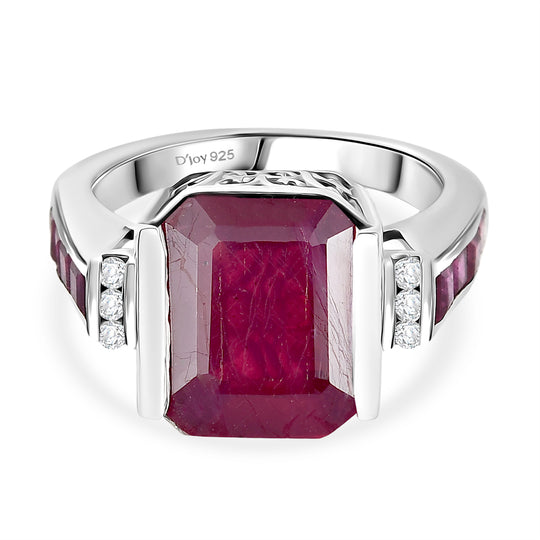 D'Joy Afrikanischer Rubin (Fissure gefüllt) Ring 925 Silber rhodiniert (Größe 20.00) ca. 10,08 ct