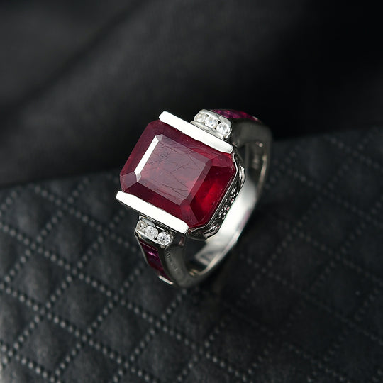 D'Joy Afrikanischer Rubin (Fissure gefüllt) Ring 925 Silber rhodiniert (Größe 20.00) ca. 10,08 ct