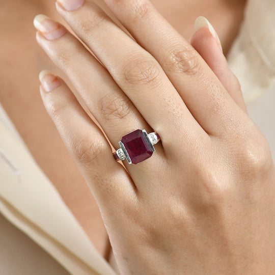 D'Joy Afrikanischer Rubin (Fissure gefüllt) Ring 925 Silber rhodiniert (Größe 20.00) ca. 10,08 ct