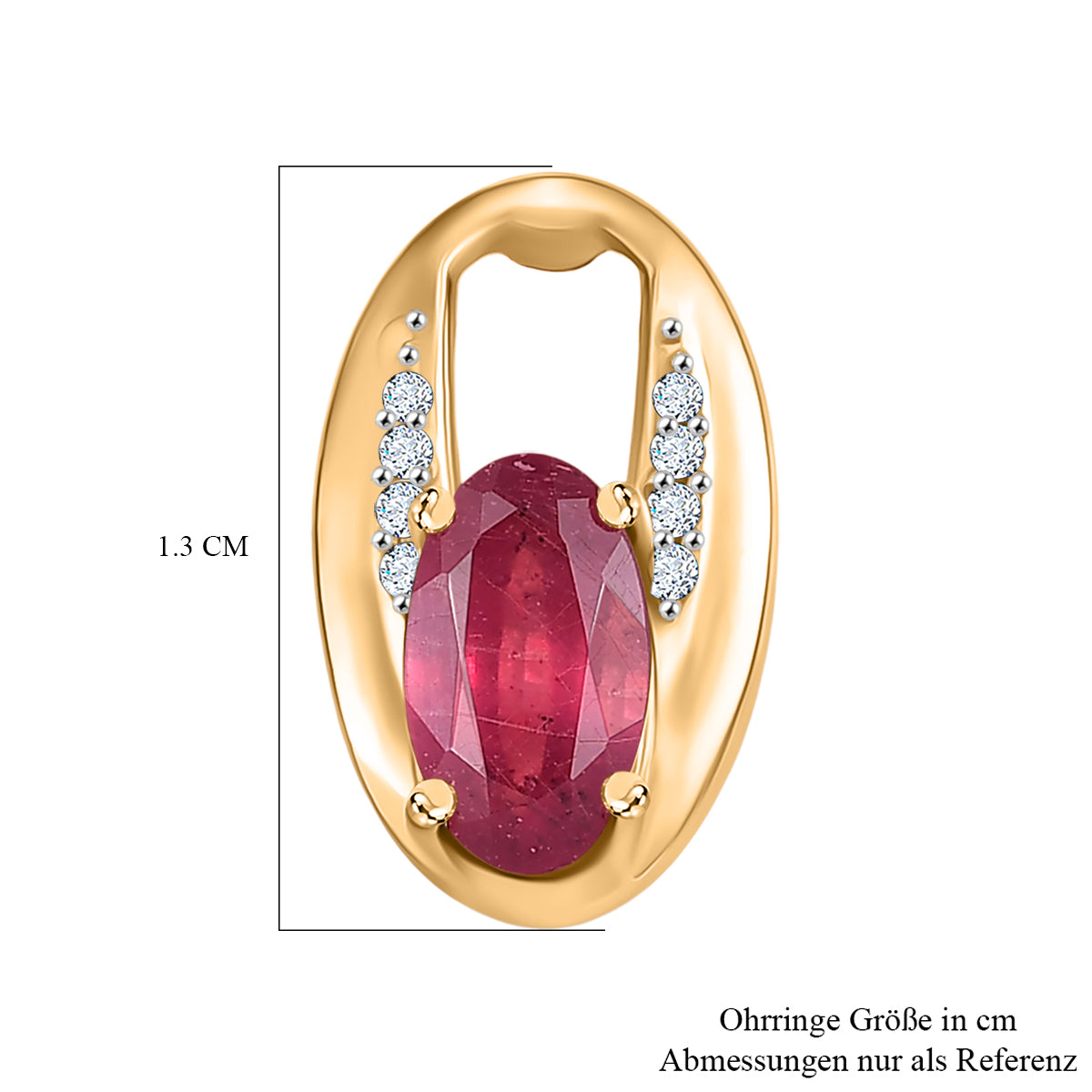 D'Joy Afrikanischer Rubin (Fissure gefüllt), Weißer Zirkon Ohrringe 925 Silber 750 Gelbgold Vermeil ca. 1.90 ct