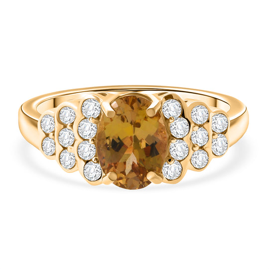 AAA Natürlicher goldener Tansanit, Weißer Zirkon Ring 585 Gold (Größe 18.00) ca. 2,22 ct