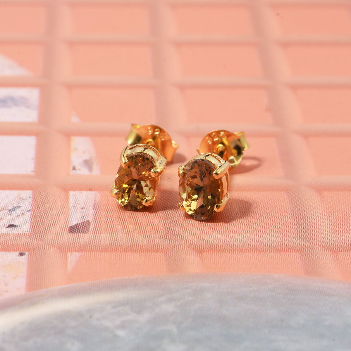 D'Joy Natürlicher goldener Tansanit Ohrringe 925 Silber vergoldet ca. 0.95 ct