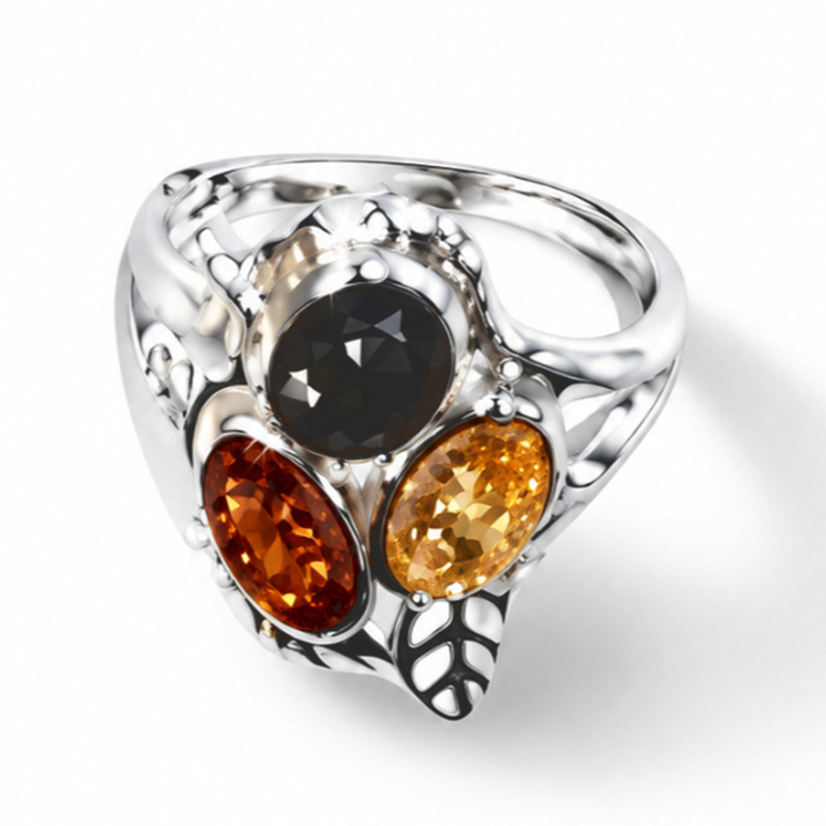 Natürlicher Baltischer Bernstein Ring 925 Silber (Größe 19.00)