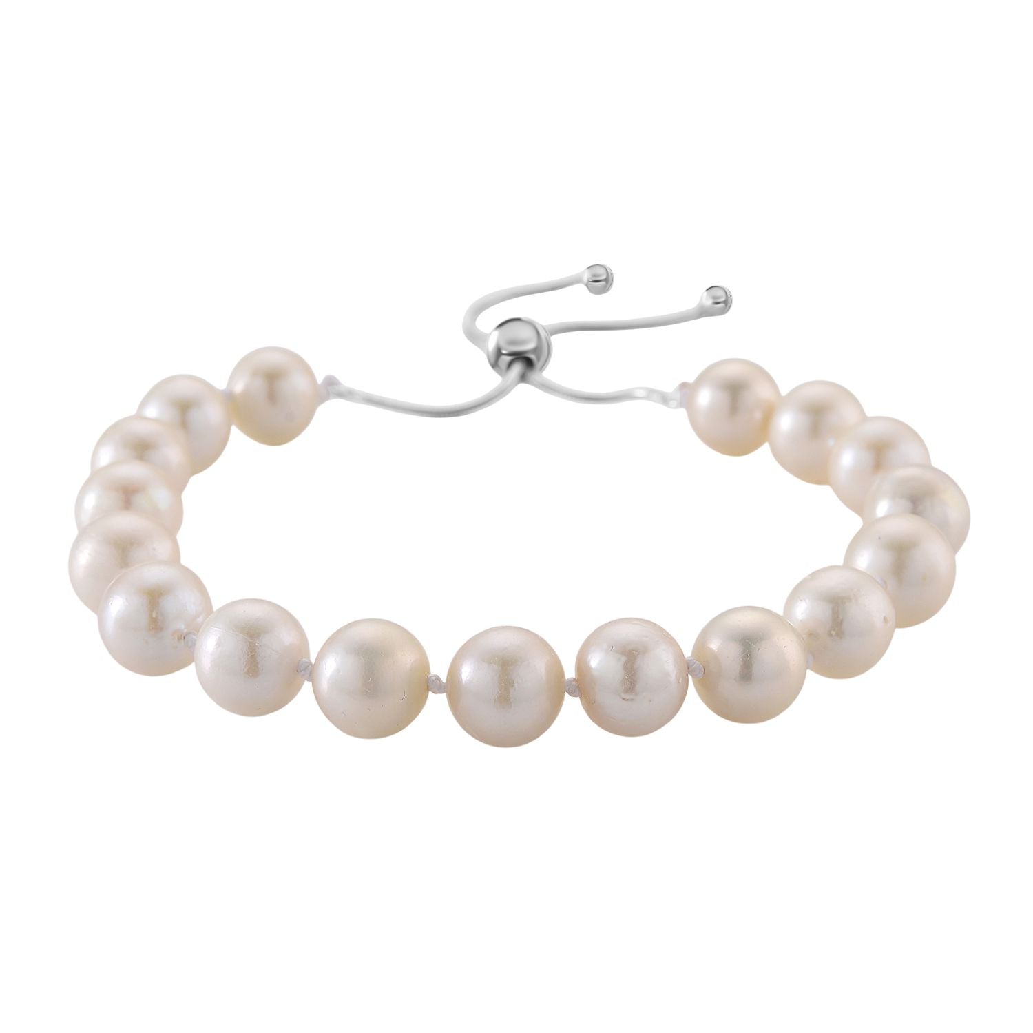 D'Joy Weiße Edison Perle (9-11 mm) Armband Flexibles (ca. 15.25 - 23 cm) 925 Silber rhodiniert