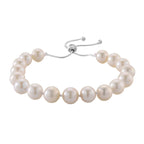 D'Joy Weiße Edison Perle (9-11 mm) Armband Flexibles (ca. 15.25 - 23 cm) 925 Silber rhodiniert