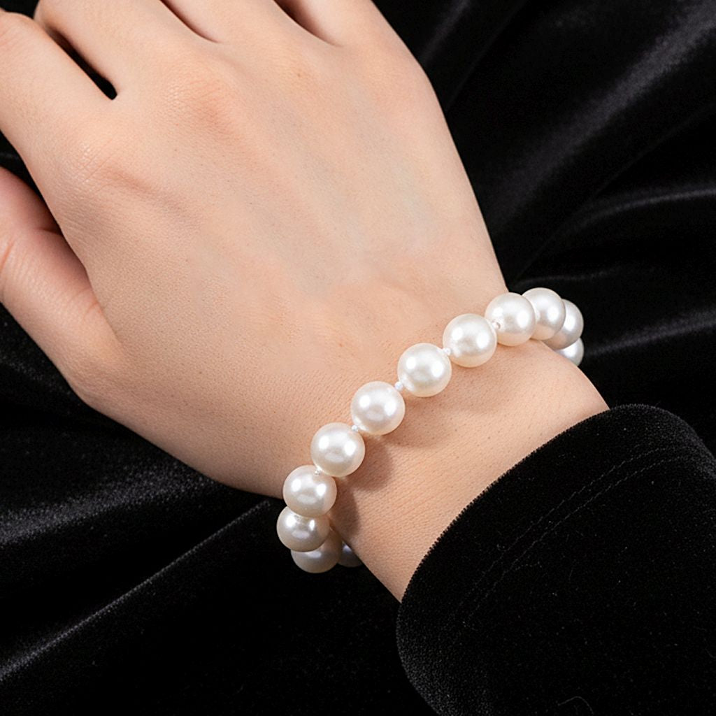 D'Joy Weiße Edison Perle (9-11 mm) Armband Flexibles (ca. 15.25 - 23 cm) 925 Silber rhodiniert