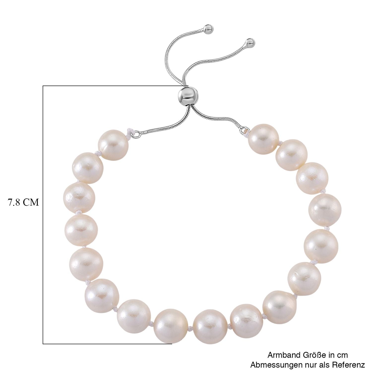 D'Joy Weiße Edison Perle (9-11 mm) Armband Flexibles (ca. 15.25 - 23 cm) 925 Silber rhodiniert