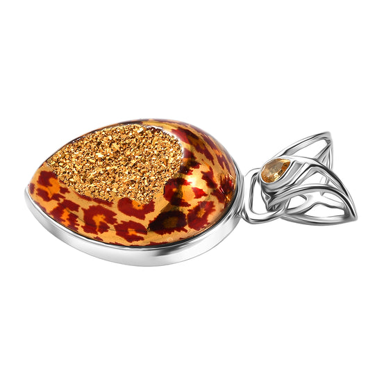 Sajen Silber - Luxe Astral Leopard Gold Drusy, Citrin Anhänger 925 Silber rhodiniert ca. 25.17 ct
