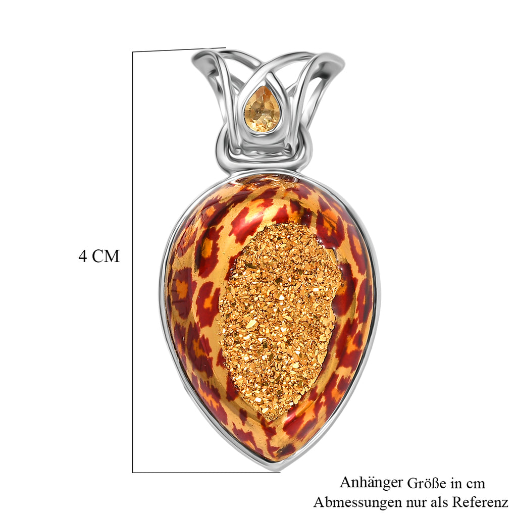 Sajen Silber - Luxe Astral Leopard Gold Drusy, Citrin Anhänger 925 Silber rhodiniert ca. 25.17 ct