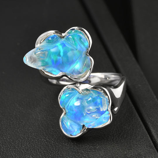 Sajen Silber - Blauer Opaltraum mit Kristallfrosch (Dublette) Ring 925 Silber rhodiniert (Größe 17.00) ca. 12.16 ct