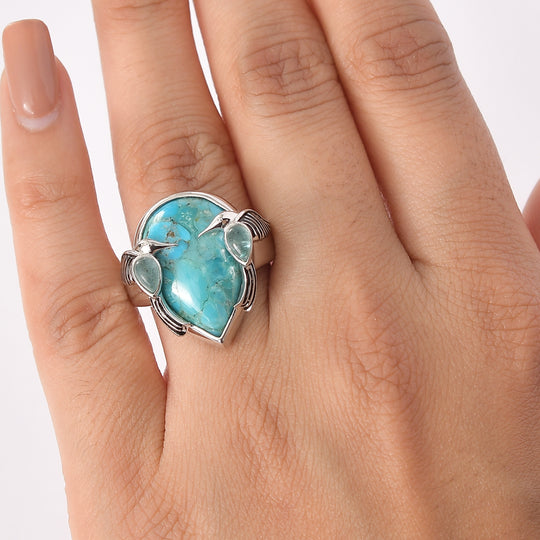 Sajen Silber - Kolibri-Harmonie-Ring, Türkis, Apatit 925 Silber rhodiniert (Größe 17.00) ca. 8.85 ct