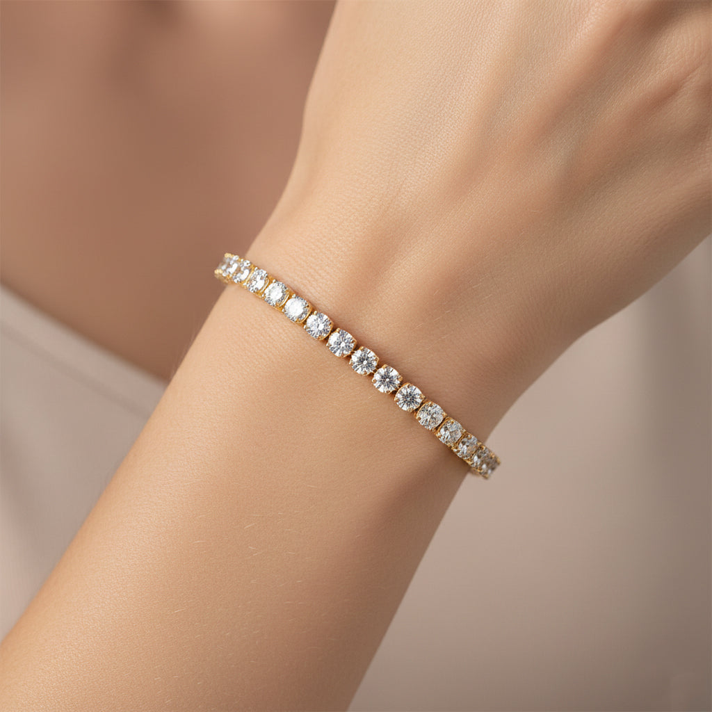 LUXURIANT DIAMOND - Lab Grown Diamant VS-EF SGL zertifiziert Armband ca. 19 cm 925 Silber Gelb Vergoldet ca. 10.00 ct
