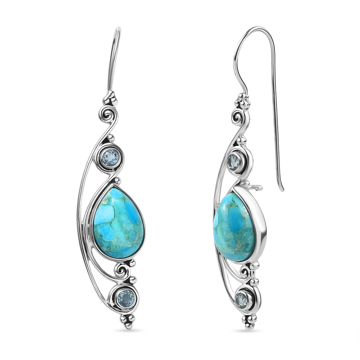 Sajen Silber - Türkis, Paraiba Quarz Ohrringe 925 Silber rhodiniert ca. 11.95 ct