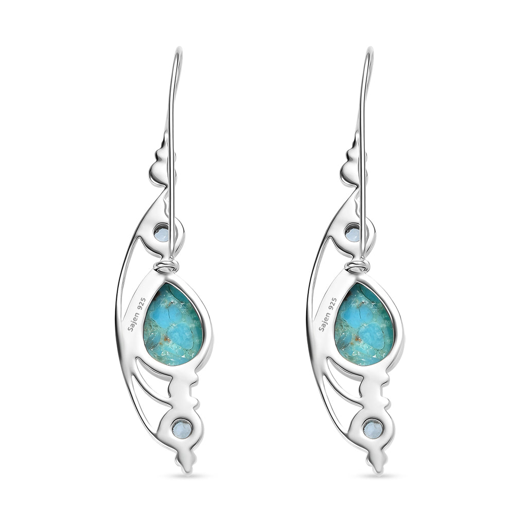 Sajen Silber - Türkis, Paraiba Quarz Ohrringe 925 Silber rhodiniert ca. 11.95 ct