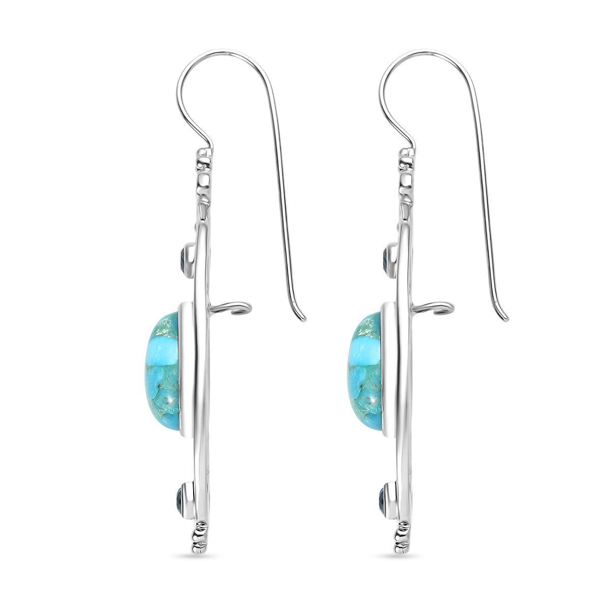 Sajen Silber - Türkis, Paraiba Quarz Ohrringe 925 Silber rhodiniert ca. 11.95 ct