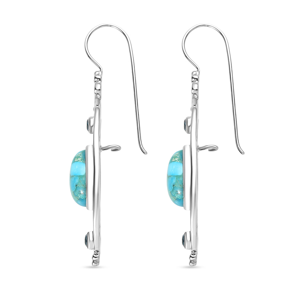 Sajen Silber - Türkis, Paraiba Quarz Ohrringe 925 Silber rhodiniert ca. 11.95 ct