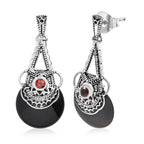 Sajen Silber - Schwarzer Onyx, Roter Granat Ohrringe 925 Silber rhodiniert ca. 11.30 ct