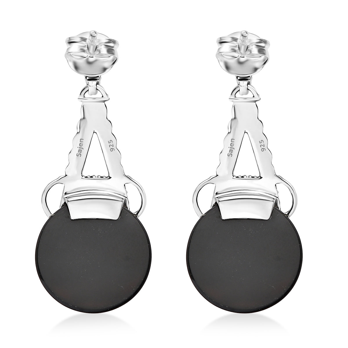 Sajen Silber - Schwarzer Onyx, Roter Granat Ohrringe 925 Silber rhodiniert ca. 11.30 ct