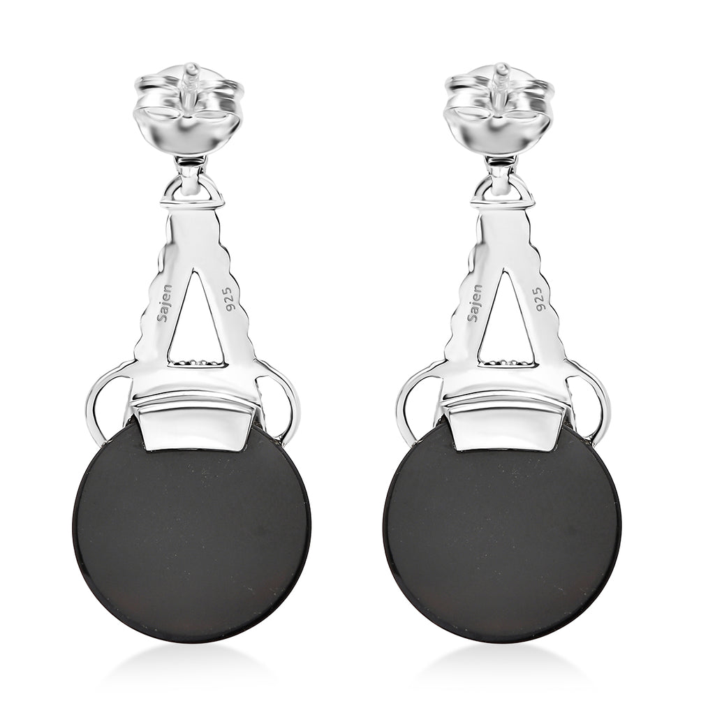Sajen Silber - Schwarzer Onyx, Roter Granat Ohrringe 925 Silber rhodiniert ca. 11.30 ct