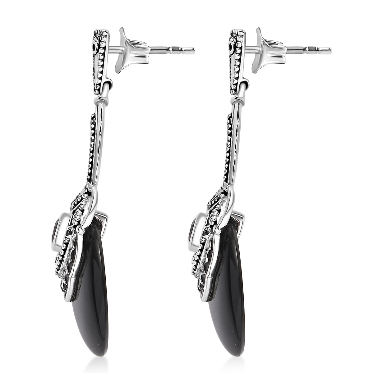 Sajen Silber - Schwarzer Onyx, Roter Granat Ohrringe 925 Silber rhodiniert ca. 11.30 ct