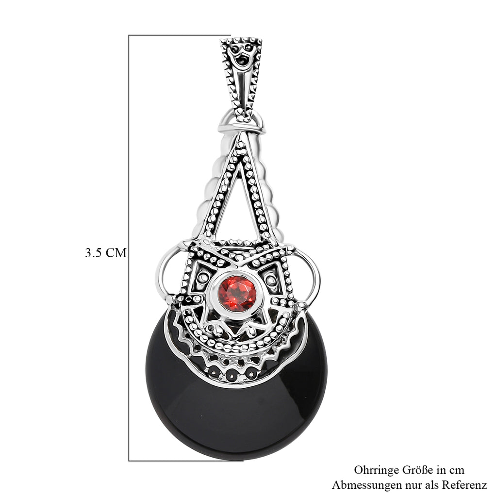 Sajen Silber - Schwarzer Onyx, Roter Granat Ohrringe 925 Silber rhodiniert ca. 11.30 ct