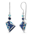 Sajen Silber - Blauer Drusy Quarz, Saphirkristall, Türkis Ohrringe 925 Silber rhodiniert ca. 6.38 ct