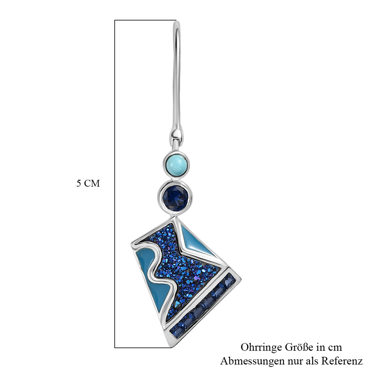 Sajen Silber - Blauer Drusy Quarz, Saphirkristall, Türkis Ohrringe 925 Silber rhodiniert ca. 6.38 ct