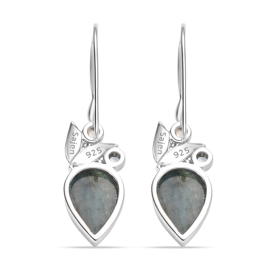 Sajen Silber - AAA Labradorit, Regenbogen Mondstein, Schweizer Blautopas Ohrringe 925 Silber rhodiniert ca. 10.40 ct