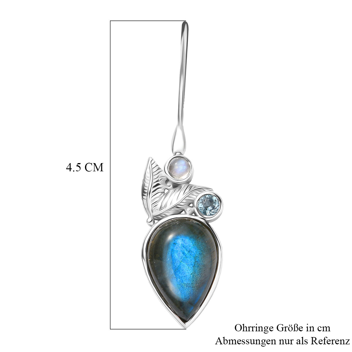 Sajen Silber - AAA Labradorit, Regenbogen Mondstein, Schweizer Blautopas Ohrringe 925 Silber rhodiniert ca. 10.40 ct