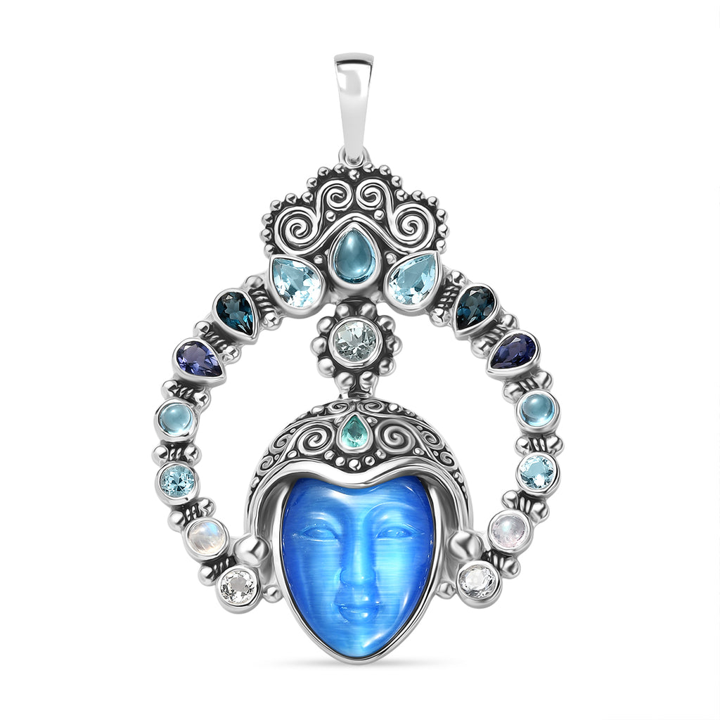 Sajen Silber - Göttin Aquamarin, Amethyst, Schweizer Blautopas, London Blautopas Anhänger 925 Silber rhodiniert ca. 28.68 ct