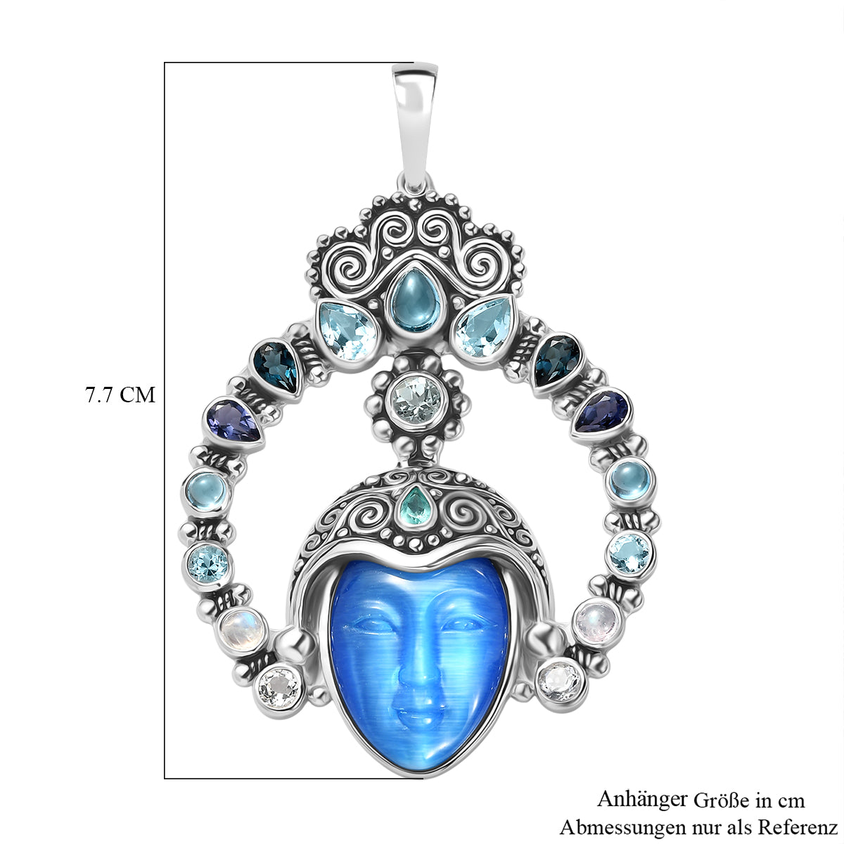 Sajen Silber - Göttin Aquamarin, Amethyst, Schweizer Blautopas, London Blautopas Anhänger 925 Silber rhodiniert ca. 28.68 ct