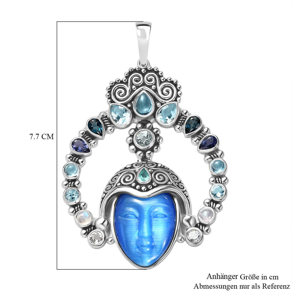 Sajen Silber - Göttin Aquamarin, Amethyst, Schweizer Blautopas, London Blautopas Anhänger 925 Silber rhodiniert ca. 28.68 ct