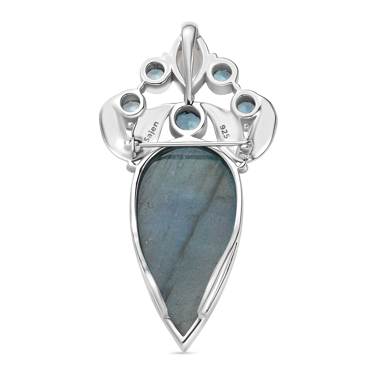 Sajen Silber - AAA Labradorit, Regenbogen Mondstein, Schweizer Blautopas Anhänger 925 Silber rhodiniert ca. 28.11 ct