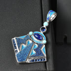 Sajen Silber - Blauer Drusy Quarz, Lapislazuli, Türkis Anhänger 925 Silber rhodiniert ca. 4.40 ct