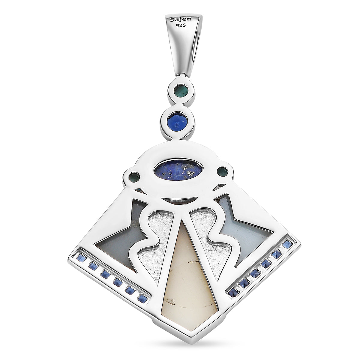 Sajen Silber - Blauer Drusy Quarz, Lapislazuli, Türkis Anhänger 925 Silber rhodiniert ca. 4.40 ct
