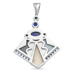 Sajen Silber - Blauer Drusy Quarz, Lapislazuli, Türkis Anhänger 925 Silber rhodiniert ca. 4.40 ct