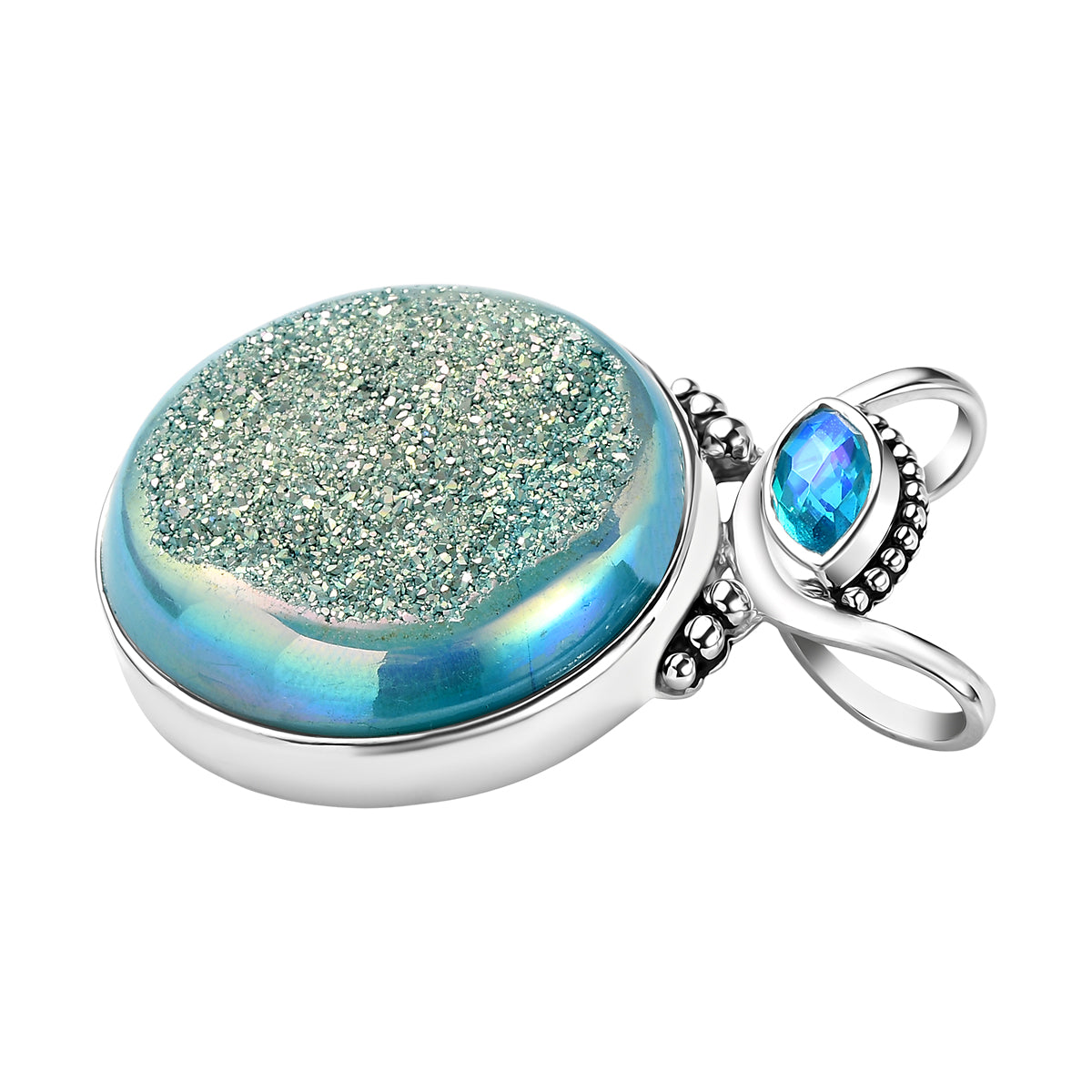 Sajen Silber - AAA Drusy, Regenbogen Paraiba Anhänger 925 Silber rhodiniert ca. 113.60 ct