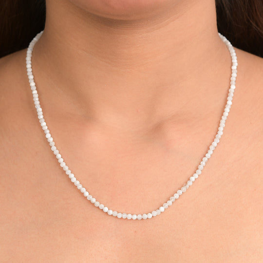 D'Joy Weißer Mondstein Halskette ca. 45 cm + 5 cm Extender, 925 Silber rhodiniert ca. 30.00 ct