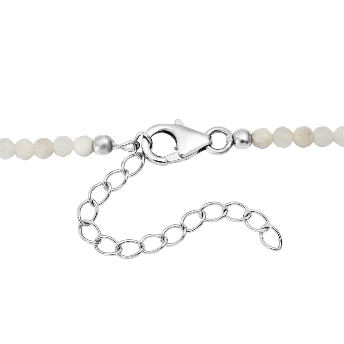 D'Joy Weißer Mondstein Halskette ca. 45 cm + 5 cm Extender, 925 Silber rhodiniert ca. 30.00 ct