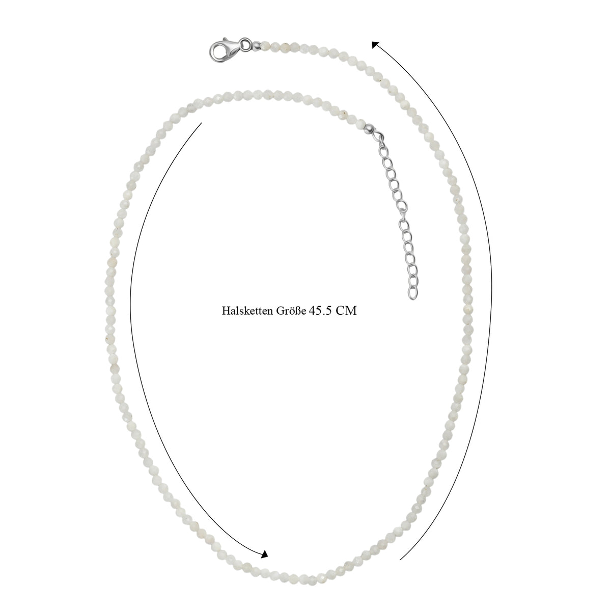 D'Joy Weißer Mondstein Halskette ca. 45 cm + 5 cm Extender, 925 Silber rhodiniert ca. 30.00 ct