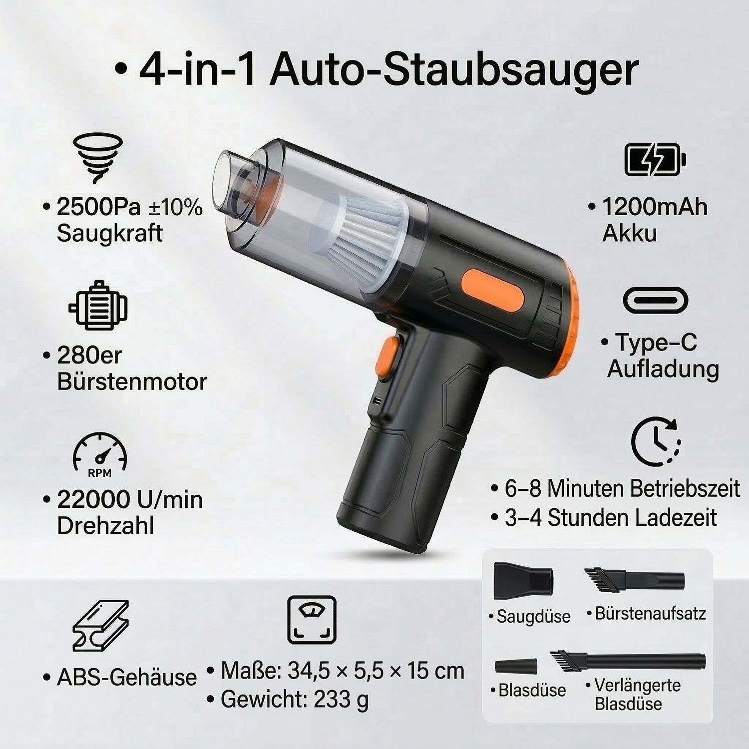 LIVMORE Akku Handstaubsauger, 4 in 1 Funktion, 280 Watt, Schwarz