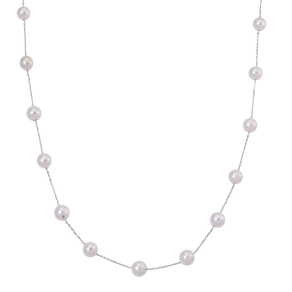 D'Joy AAA Weiße Edison Perle (9-10 mm) Halskette ca. 50 cm 925 Silber rhodiniert