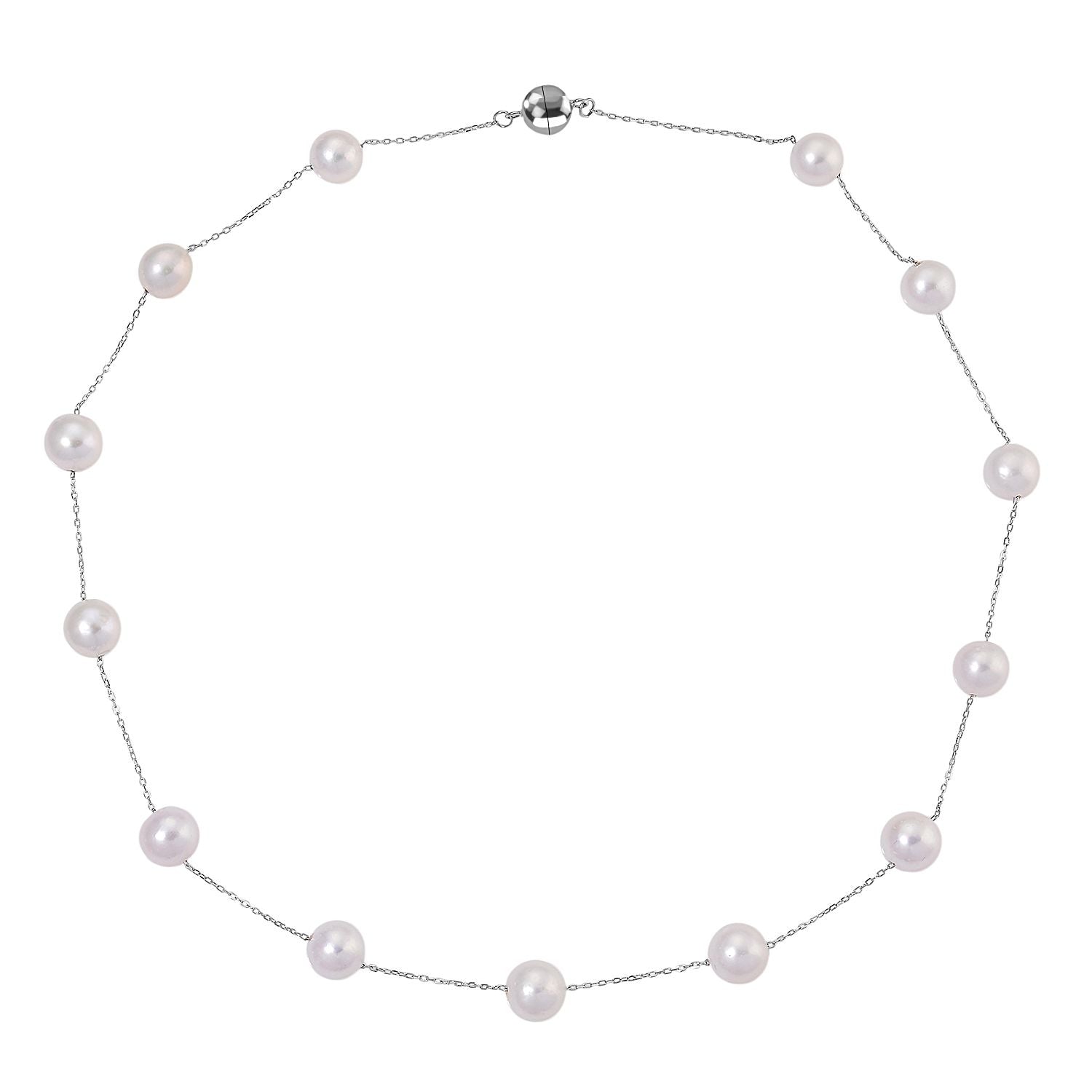 D'Joy AAA Weiße Edison Perle (9-10 mm) Halskette ca. 50 cm 925 Silber rhodiniert